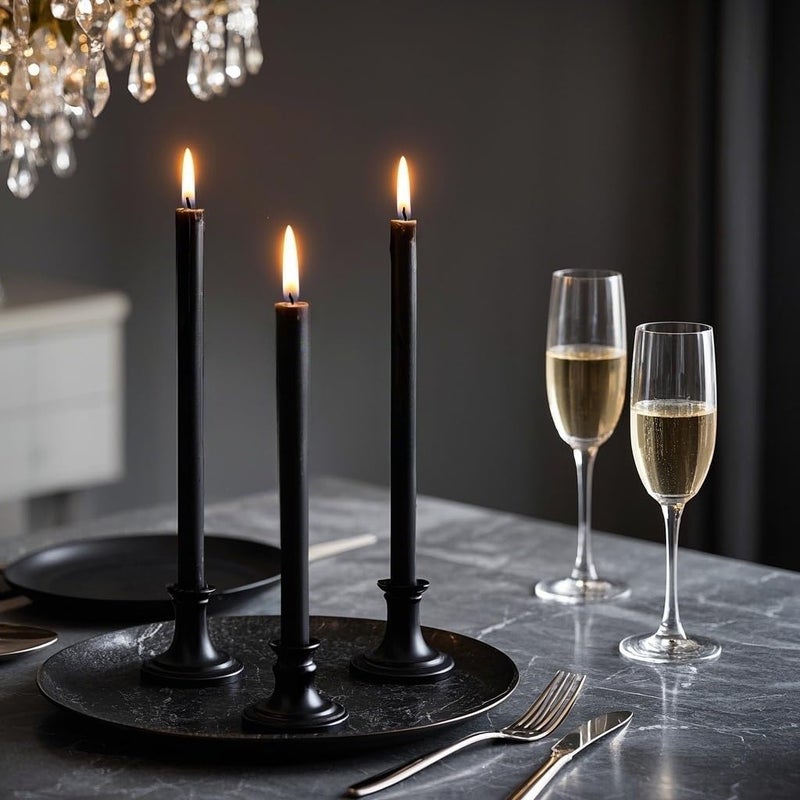 Sihuida 12-Pack Black Taper Candles, 10 Inch Unscented Dripless Candlesticks, Long-Lasting Burn Time of 7-8 Hours, Perfect for Halloween Decor Parties Meditation and Home Ambiance - Image 4